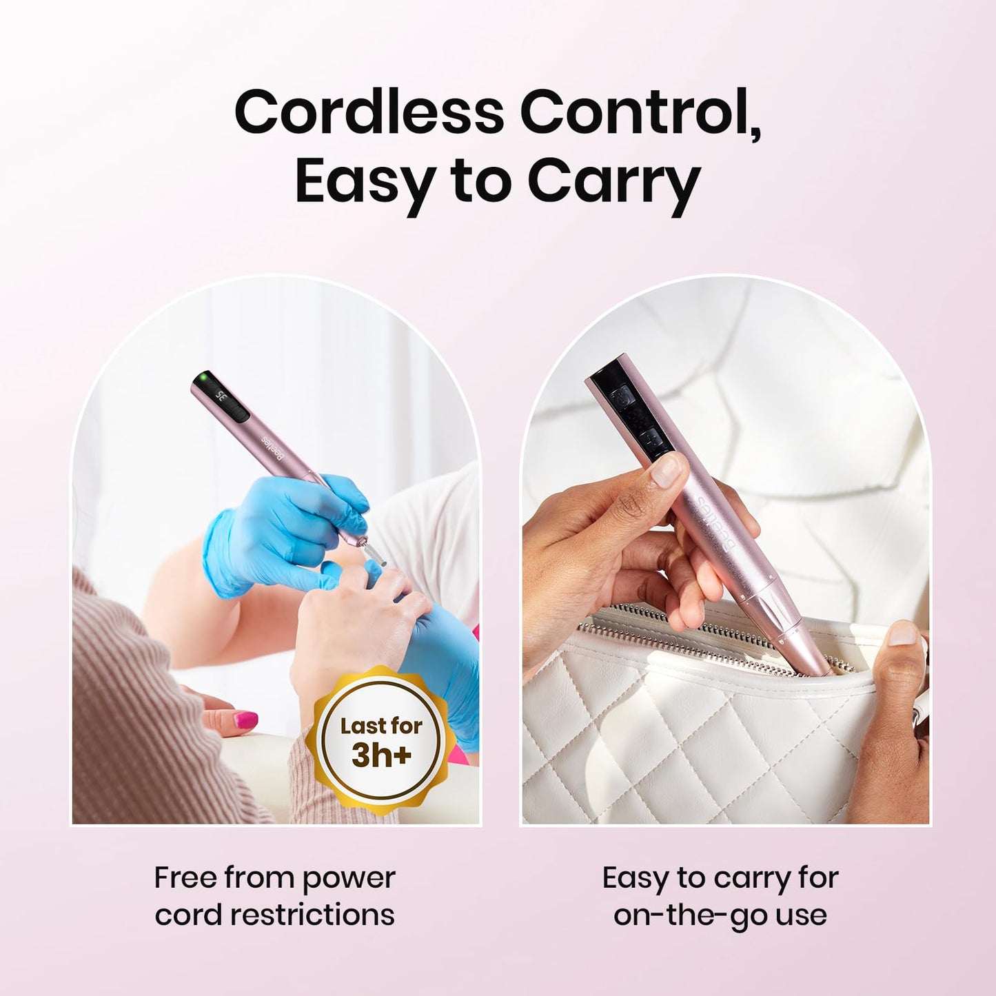 Beetles Electric Nail Drill Cordless, 35 Adjustable Speeds Portable Nail Drill Rose Gold Long Battery Life Polishing Set Professional Nails Machine Kit Manicure Pedicure Tools for Home Salon Use