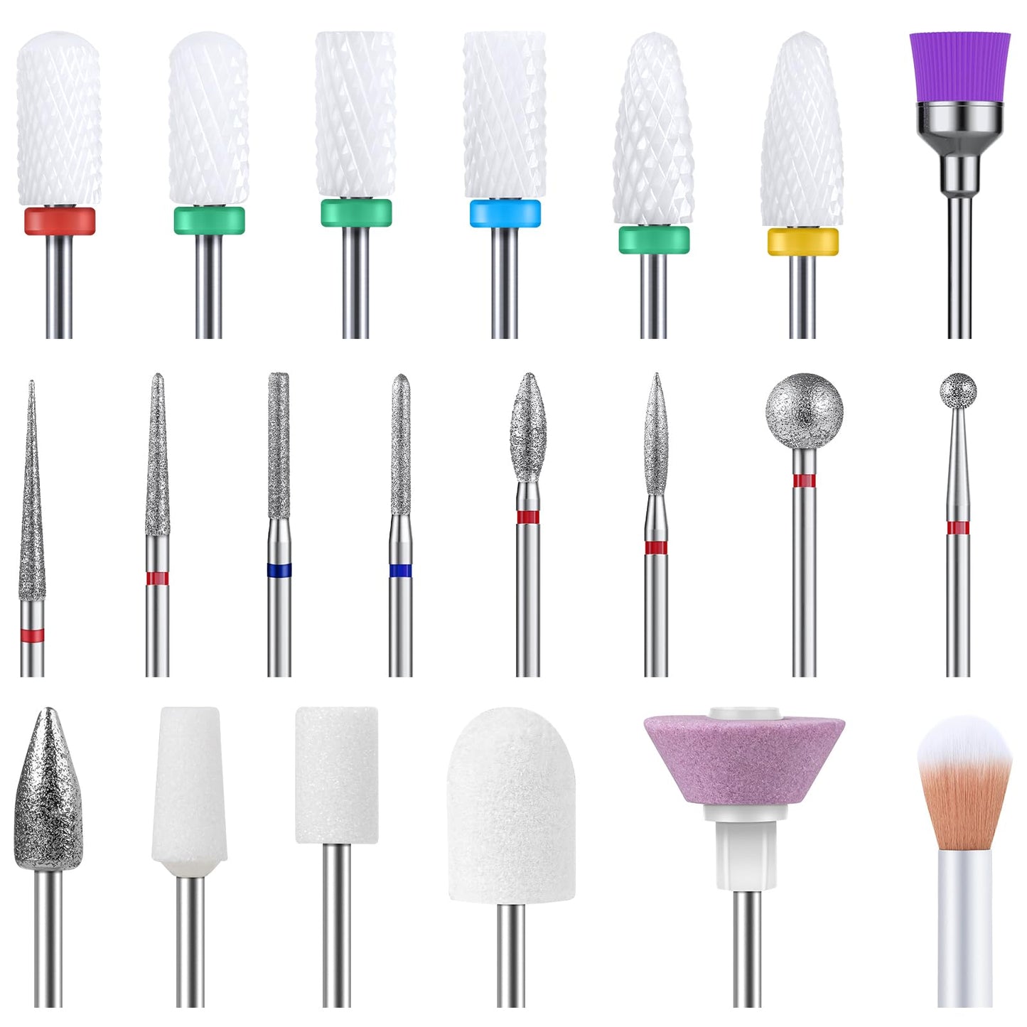 MelodySusie Nail Drill Bits Holder with 36 Holes and 21pcs Nail Drill Bit Set, Professional 3/32'' Ceramic Diamond Carbide Acrylic Gel Nail Art Tool Kit