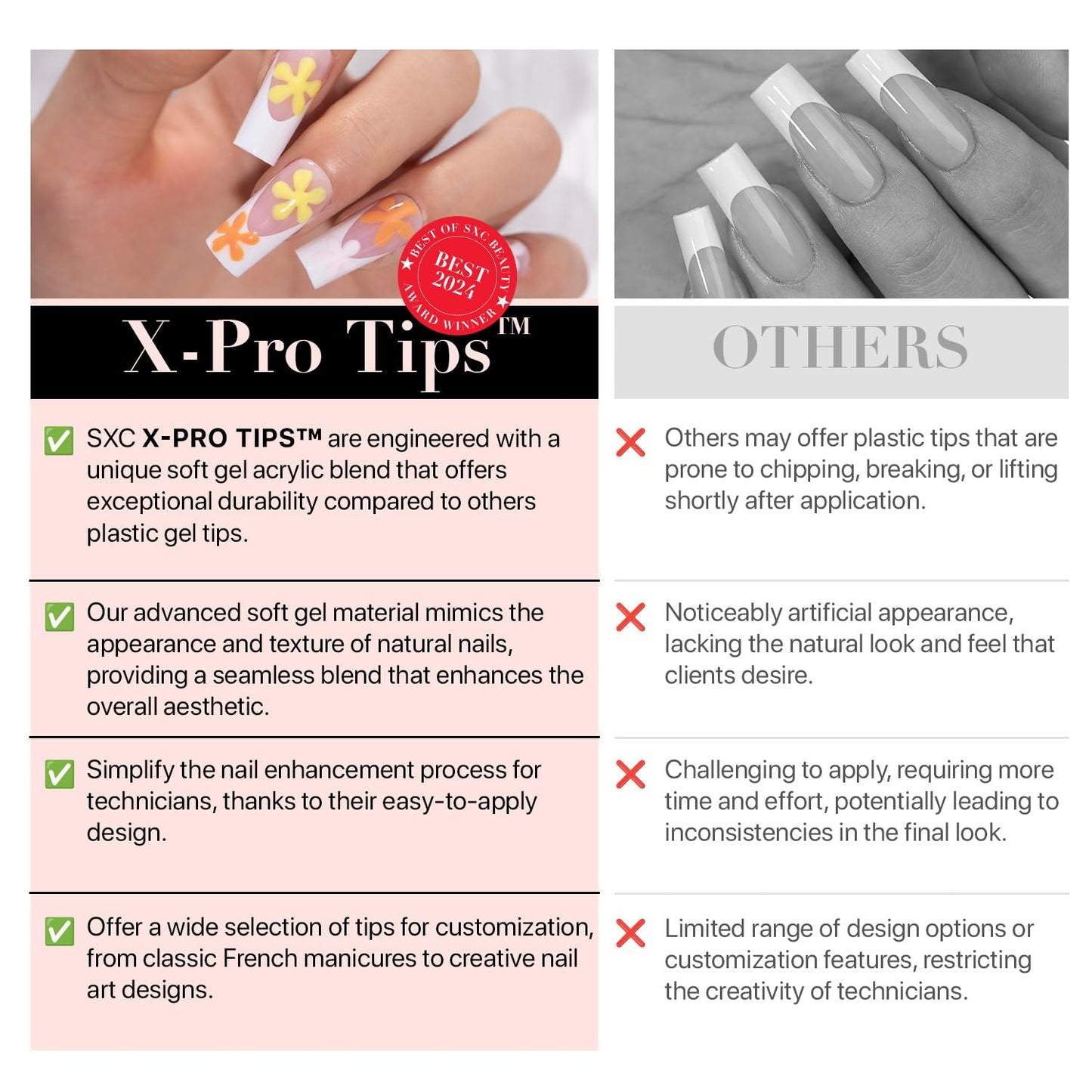 SXC Cosmetics French Tip Press On Nails - Skin Tone Nude and Color Series, XS Almond X-Pro Tips Starter Kit ST118KIT