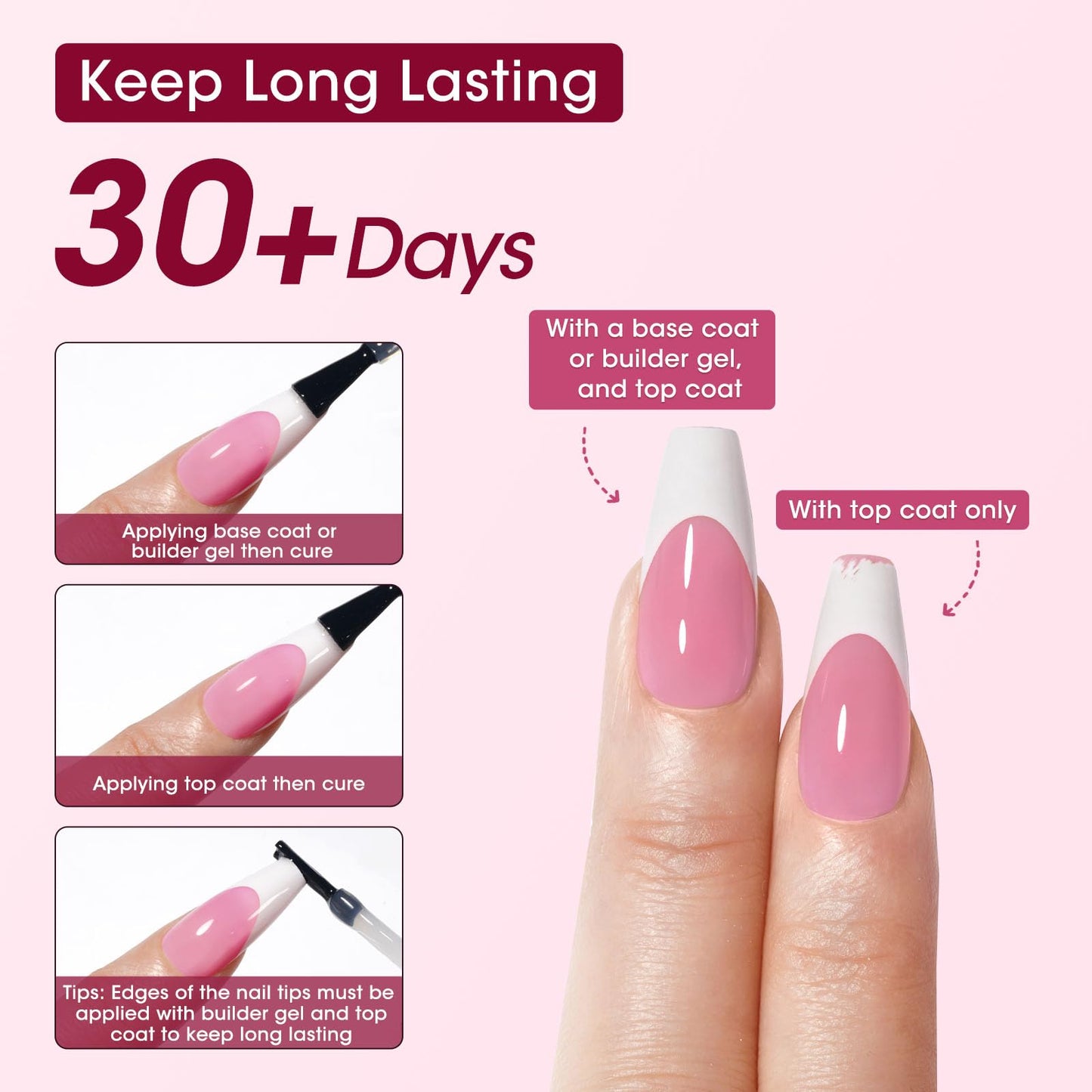Gellen Gel Nails Tips - 330 pcs Pink French Tip Press on Nails, Short Square Gel Nail Tips Soft, 3 in 1 Pre-lasting Fake Nail No Need to File, Soft Fake Nail Tip for Nail Art