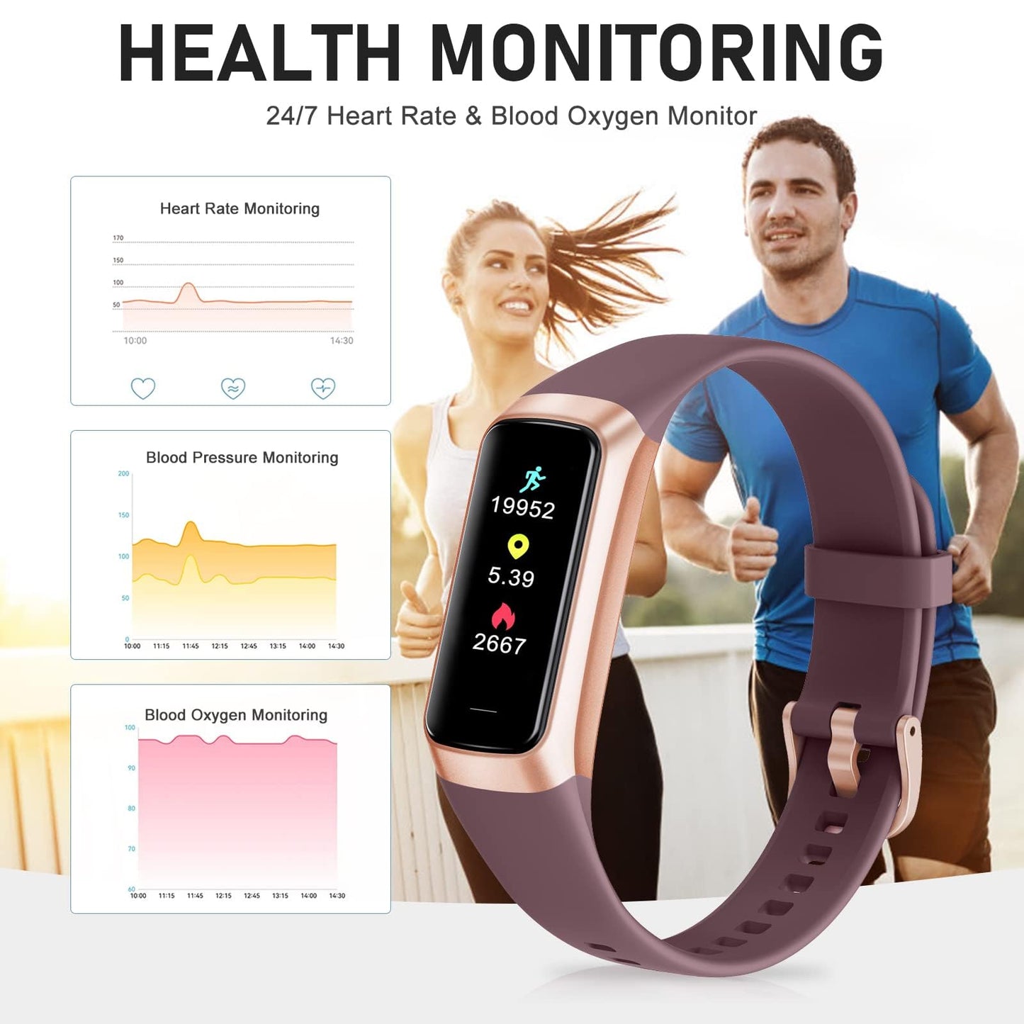 Bakoor Fitness Tracker, Fitness Watch with 24/7 Heart Rate Blood Oxygen Sleep Monitor, 1.10" AMOLED HD Touch Color Screen Step Counter, Activity Trackers Pedometer Health Smart Watch for Women Men