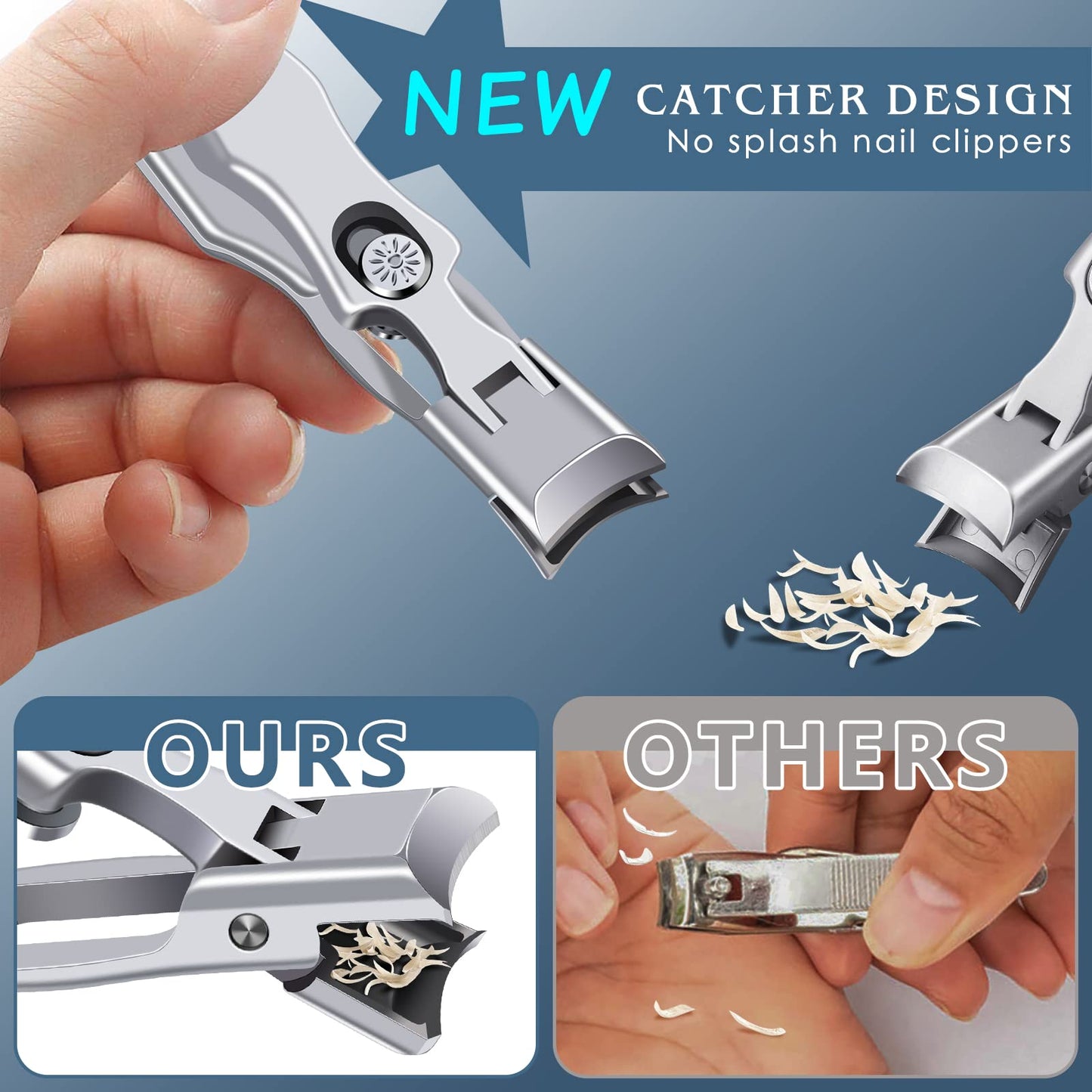 German Nail Clippers for Men with Catcher, Heavy Duty Toe Nail Clippers for Thick Nails Seniors, Portable Ultra Sharp Fingernail Clippers with Wide Mouth, Anti Splash Stainless Steel Nail Cutter