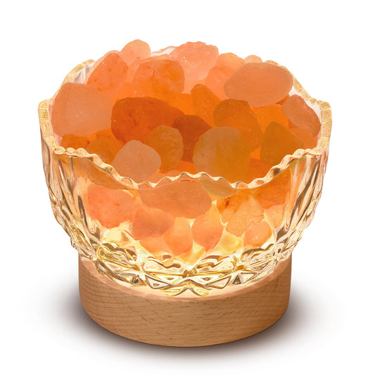 HSLZOMI Himalayan Salt Lamp, Pink, Wooden Base, 10 Levels of Light Intensity Adjustment, USB Plug, 1 Year Warranty