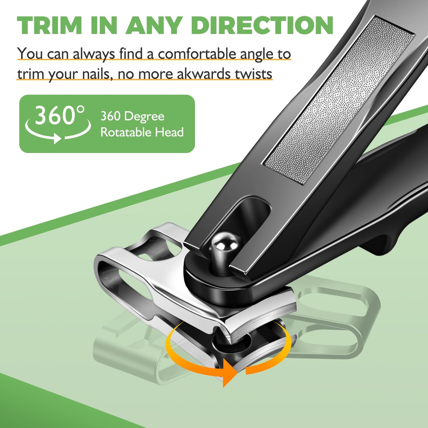 Toenail Clippers for Seniors Thick Toenails, Angled Head Large Toe Nail Clippers for Thick Nails for Men, 360° Rotating Nail Clippers with Long Hande, Heavy Duty Fingernail Clippers with Wide Opening