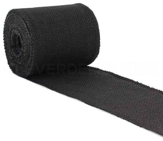 CleverDelights 4" Black Burlap Ribbon - Finished Edge - 10 Yards - Jute Burlap Fabric