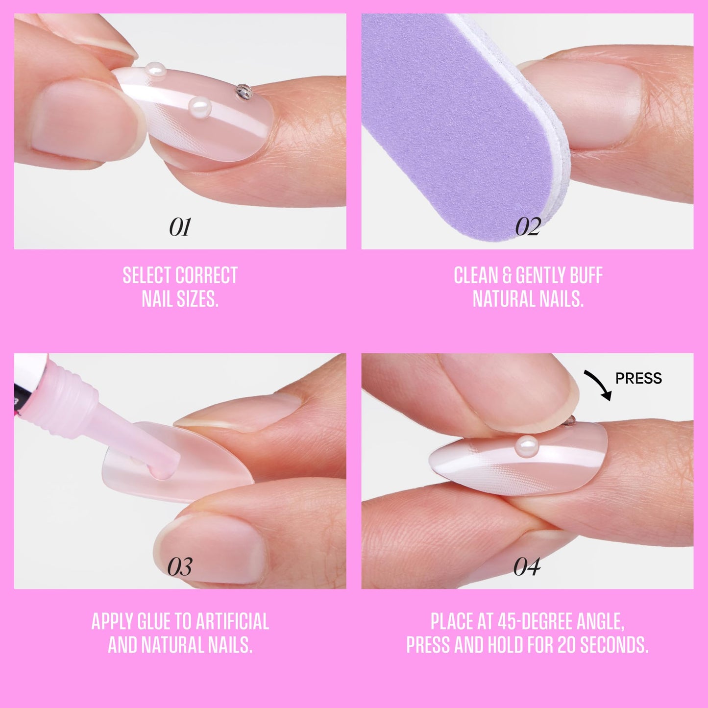 Kiss Glam, Press On Nails, Nail glue included, 'Blossoming Love', Beige, Medium Size, Round Shape, Includes 32 Nails, 2g Glue, 1 Manicure Stick, 1 Mini File