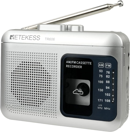 Retekess TR606 Cassette Cassette Tape Recorder Player, AM FM Players, Supports Voice/AUX Line in Record, Powered by DC