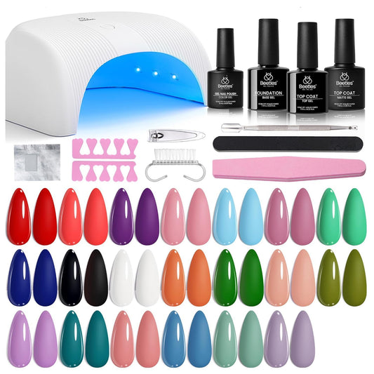 Beetles Gel Nail Polish Kit with UV Light - 31Pcs Nail Polish Set Popular Color Gel with Base and Matte&Glossy Top Coat Soak Off All Season DIY Manicure Kit Art Gifts for Women