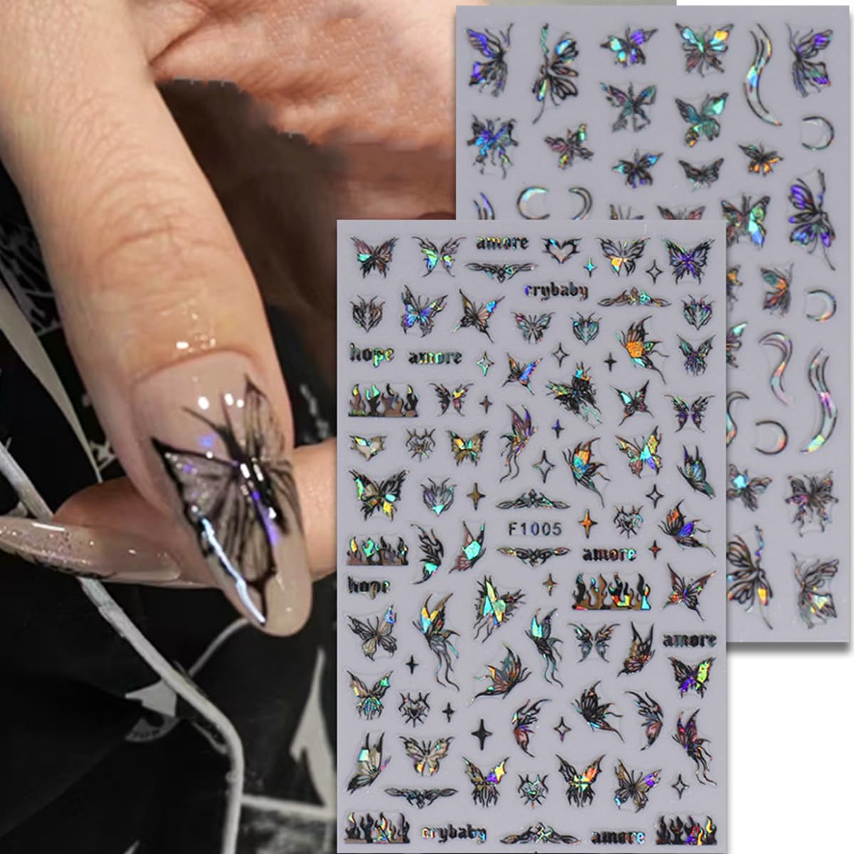 BSBTBZ Butterfly 3D Self-Adhesive Nail Art Stickers, Shiny Glitter Decals for Women Girls, Waterproof, Acrylic, Single Use, Glossy Finish, Home & Salon