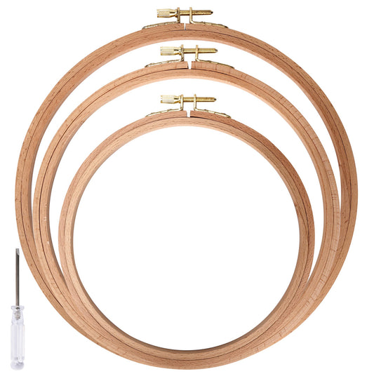 Caydo 3 Pieces Beech Wood Embroidery Hoops Set, 7 Inch to 9 Inch Round Embroidery Hoop Cross Stitch Hoop Rings for Embroidery, Sewing and Home Ornaments