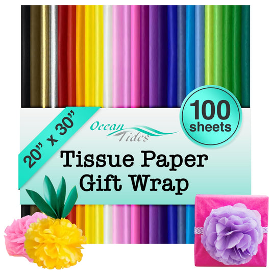 Ocean Tides Premium 100 Sheets (20 x 30 Inches) Valentine’s Wrapping Paper – 25 Colors Gift Wrapping Tissue Paper Bulk for Romantic Gifts & Birthdays – Colored Tissue Papers for Gift Bags, Assorted