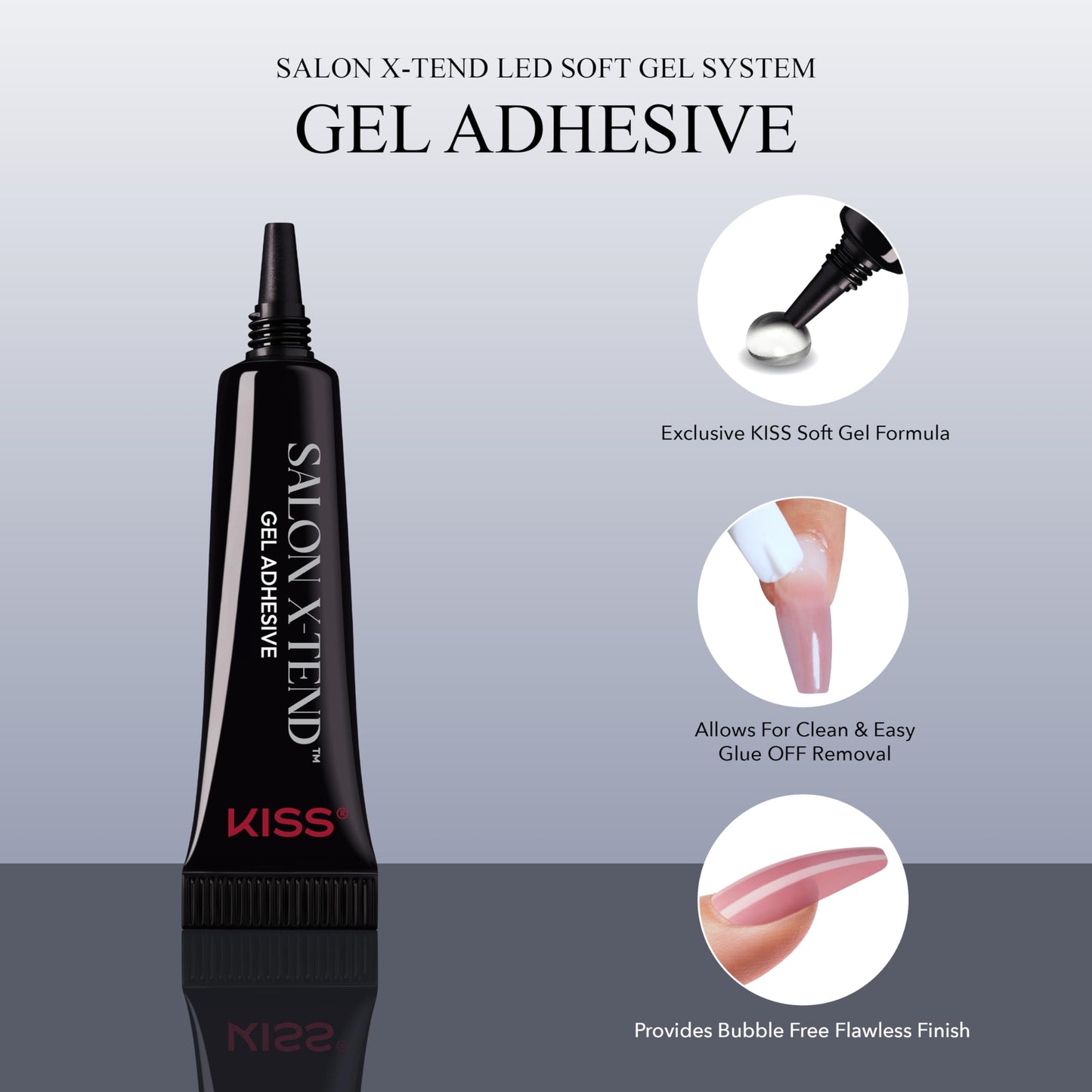KISS Salon X-tend, Press-On Nails, Nail glue included, 'Nonsense', Light White, Short Size, Almond Shape, Includes 30 Nails, 5Ml Led Soft Gel Adhesive, 1 Manicure Stick, 1 New Mini File, New Prep Pad