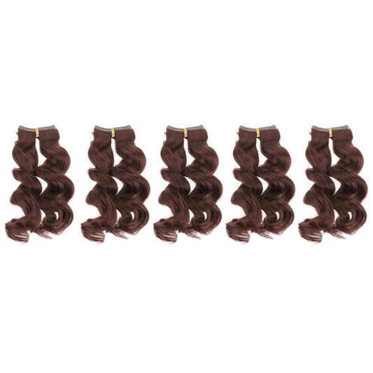 Patikil 15CM Doll Wigs, 5 Pcs High Temperature Silk Curly Wig Hair Extension Accessories for Doll Hair Making Kit DIY Handmade, Red-Brown
