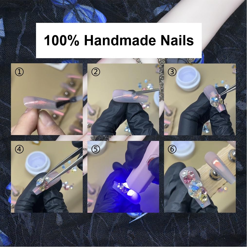 10Pcs(1Pack) Handmade Press On Nails Long Square Nails 30mm Sweet Whisper Nails Black White Pink 3D Heart Bow Glossy Gothic Cute Design for Women Party Holiday Daily Wear Size L