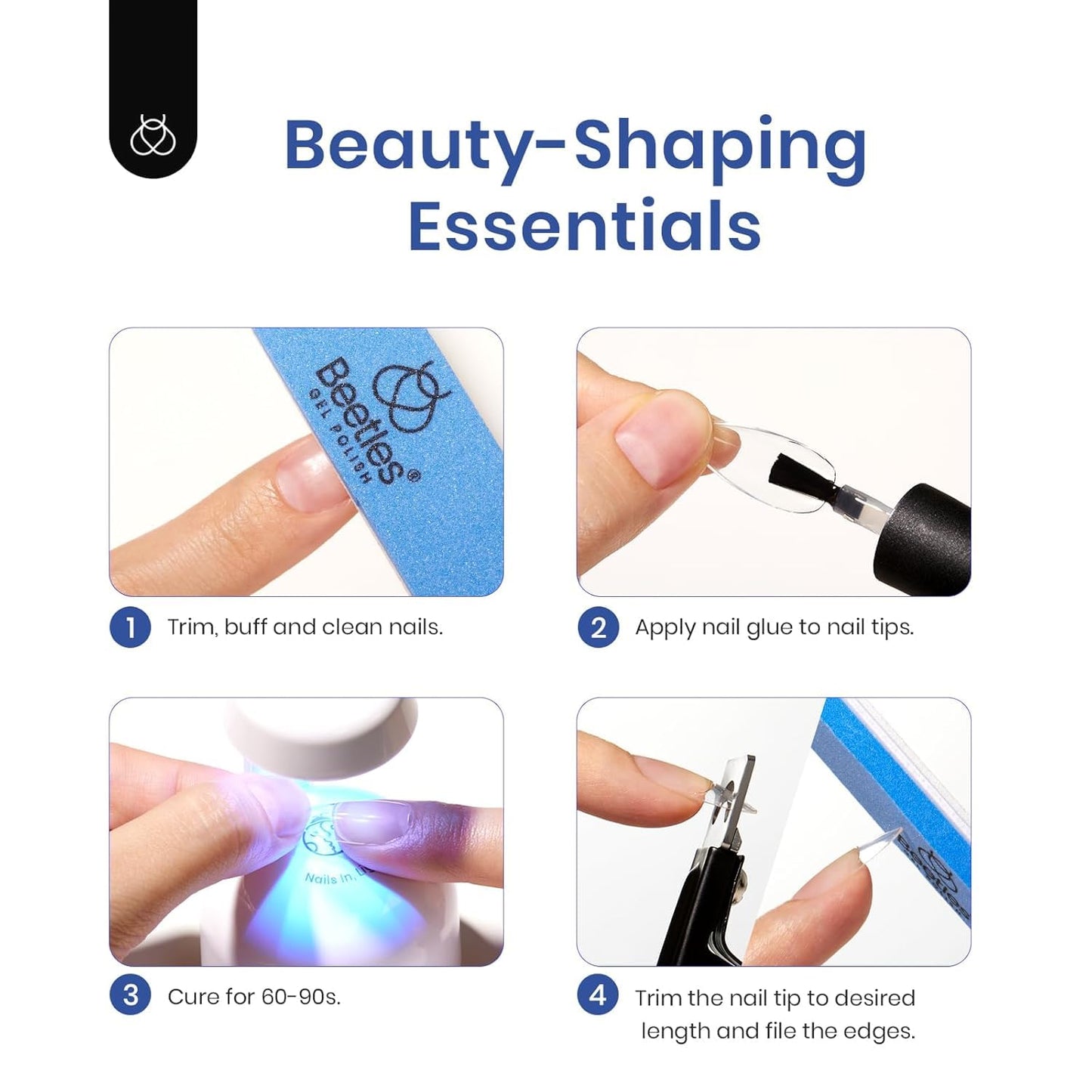 Beetles Gel Nail Kit, Short Almond Nail Tips Easy Extension Set 240 Pcs Pre Shaped Clear Full Cover Fake Nails Tips with 5 In 1 Nail Glue Uv Led Lamp DIY Manicure Gifts for Women