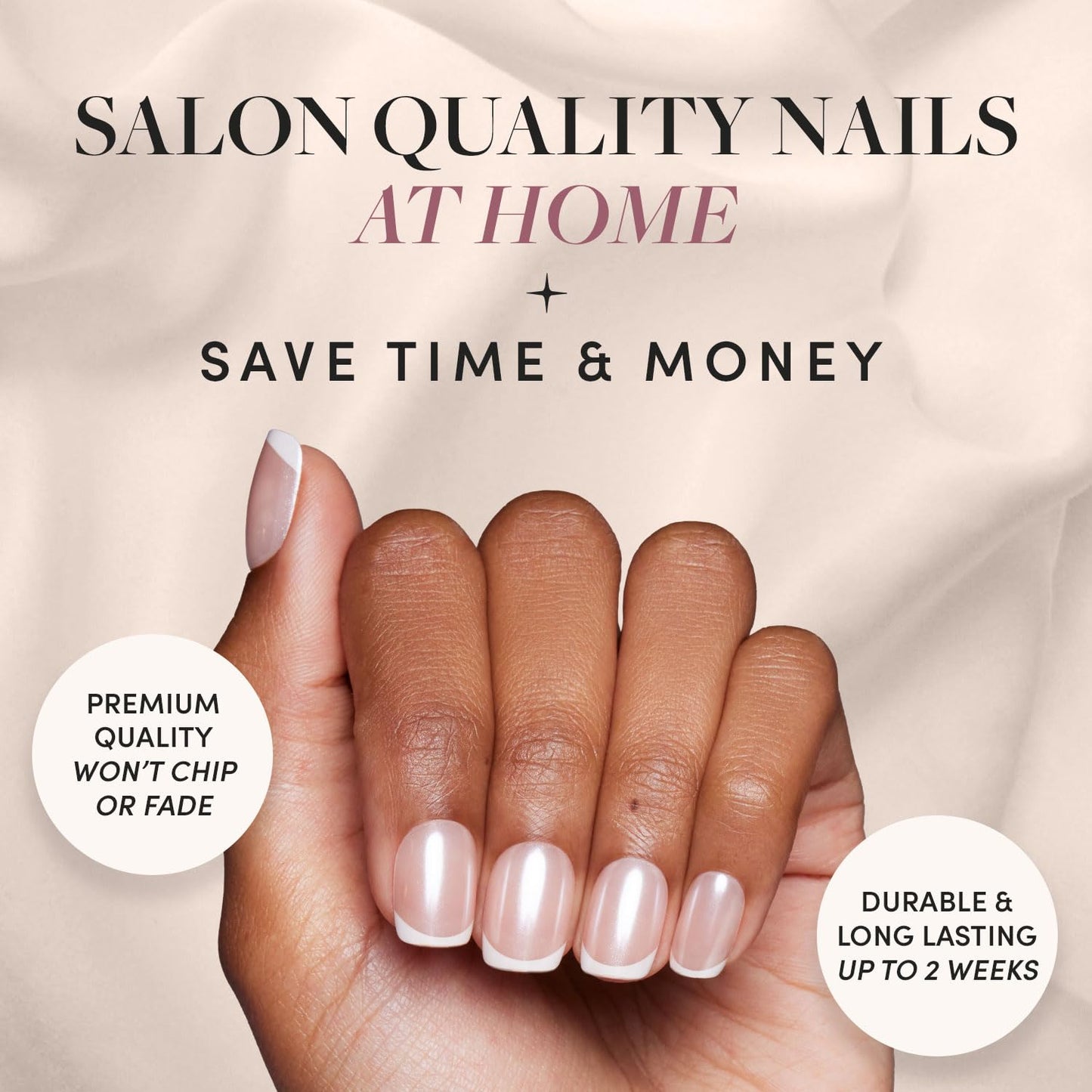 Glamnetic Press-On Nails Bundle - Fairy Dust, La Perle, Goal Digger| Beige-Pink Oval | Squoval White French Tips | Glossy, Semi-Transparent Short Round | Reusable Nail Kits