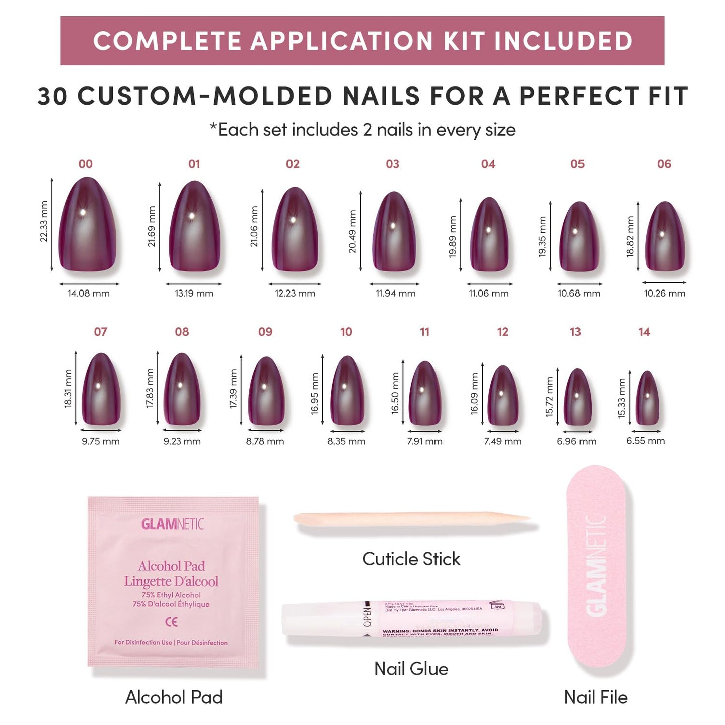 Glamnetic Press-On Nails Bundle - Cherry Glaze | 2 Short Almond & Oval Fake Nails with Deep Cherry & Purple Tones | Glossy & Glazed Finishes | Durable, Salon-Quality Nail Kits