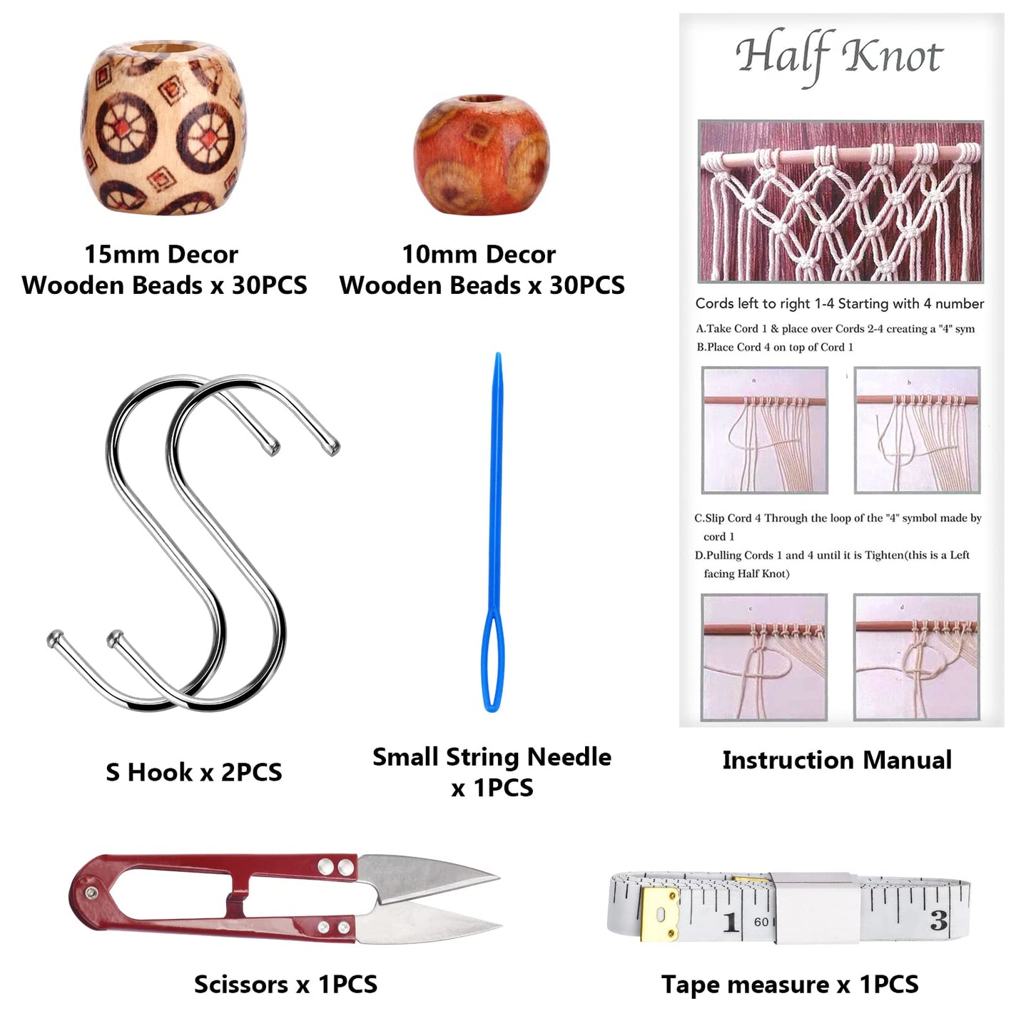 Hdviai 121Pcs Macrame Kit, Macrame Supplies 3mm x 109Yards Macrame Cord for Macrame Kits for Adults Beginners, with Accessories Like 100Pcs Beads and 10Pcs Wooden Rings for Macrame Plant Hanger Kit