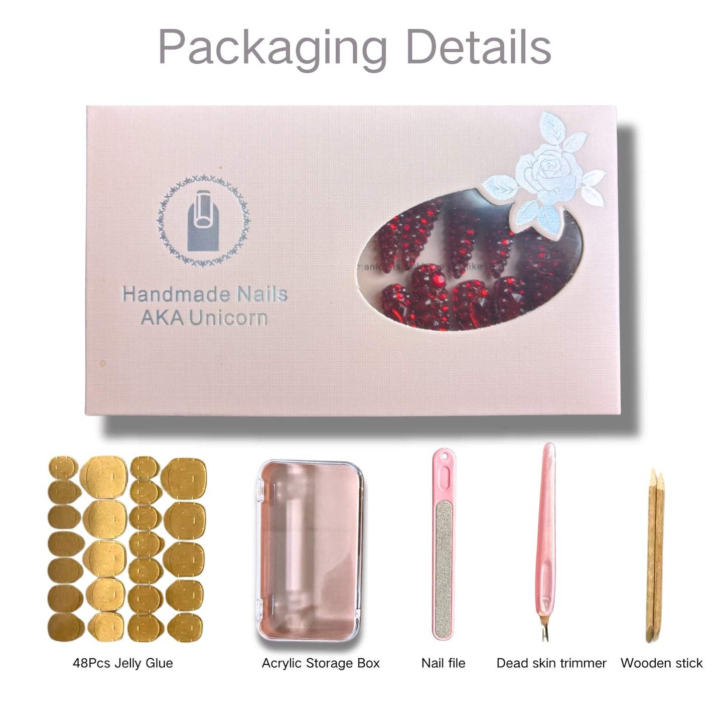 AKA Unicorn Trendy Handmade Press On Nails Long Square Shape,10Pcs Shimmery Large Acrylic Fake Nails with 3D Champagne Rhinestone Luxury Design Stick On Nail for Woman Gift