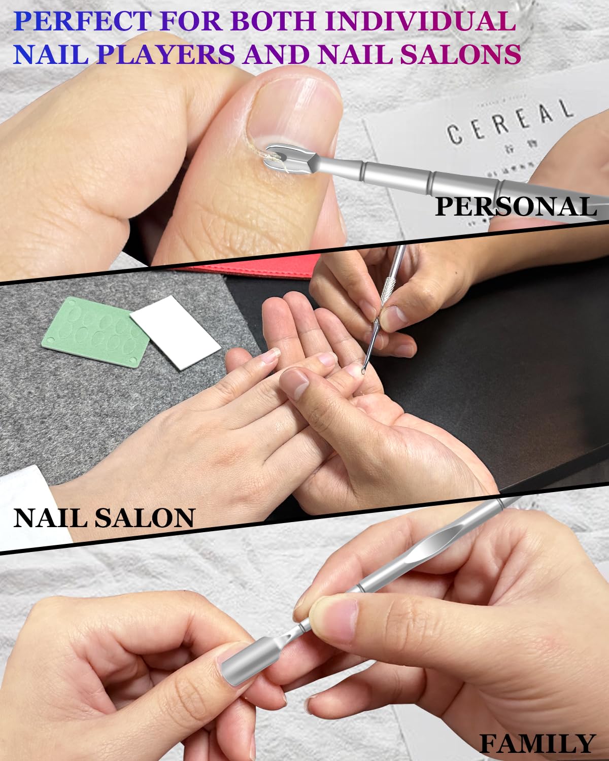 Cuticle Pusher, Pre-treatment Cuticle Pusher, Stainless Steel Loop Cuticle Pusher Dead skin fork, Cuticle Nail Tool with 100#/240# Grit Nail Files and 1 Pcs Storage Bags, For Salon & Home Use (2 Pack)