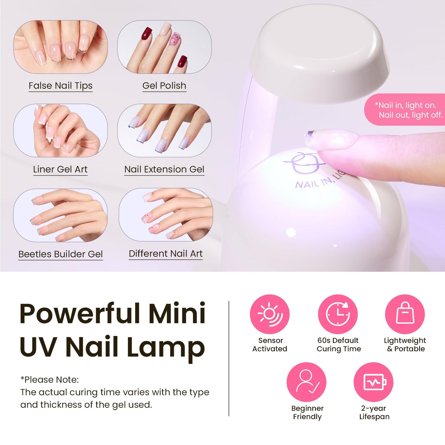 Beetles Tipex Instant Apex Nail Tips Kit, Extra Short Squoval 224Pcs 16 Sizes Pre-Building & Pre-Etched Gel Nail Tips Thicker Acrylic Nails False Nail Extension with Tipex Uv Nail Glue Mini Nail Lamp