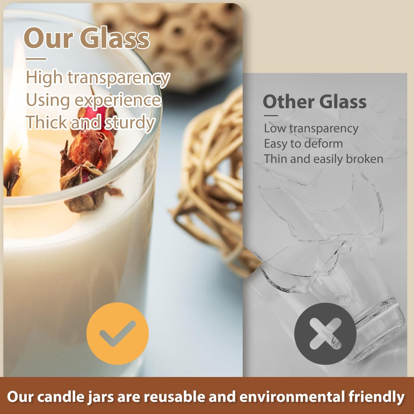 Thick Candle Jars for Making Candles 16 Pcs, 7 OZ Empty Jars with Wood Lids for Candle Making, Sample Container, Clear