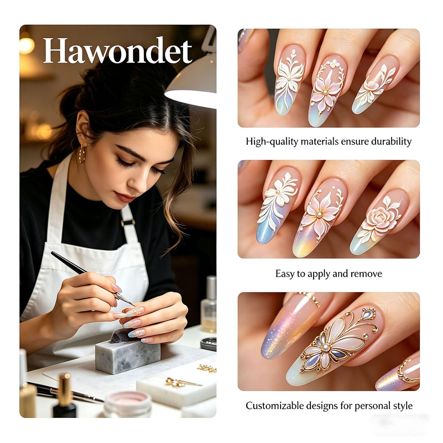 Handmade Press on Nails 3D Cute Glue on Nails for Women, Luxury Duck Nail Art Design, Fake Nails with 3D Nail Charms Size M 1