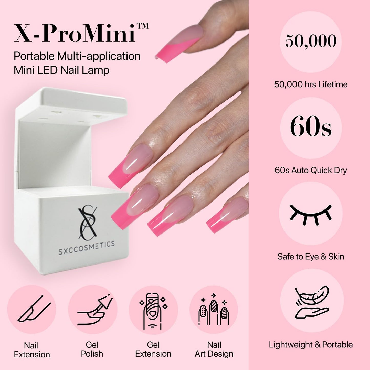 SXC Cosmetics French Tip Press On Nails – 5 Pink Series, Short Coffin, X-Pro Tips Starter Kit | 160PCS, 16 Sizes, 5 Styles, Beginner-Friendly