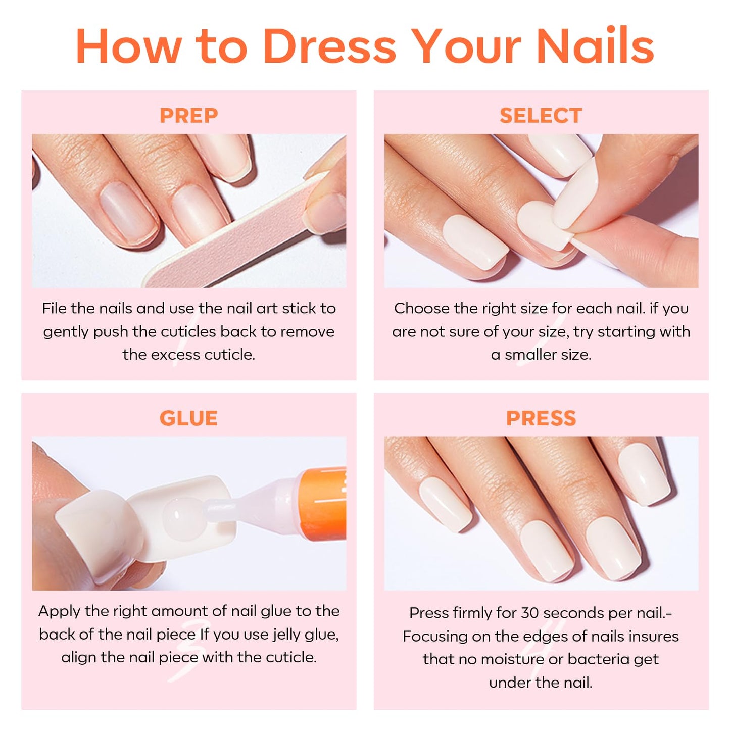 Modelones Press on Nails Short, Square Spring Fake Nails, Reusable Nail Kit with Nail Glue Adhesive Tabs Mini Nail File, Nails Press Ons 32Pcs 16Sizes, Women Girl Gift, Chrome Pink