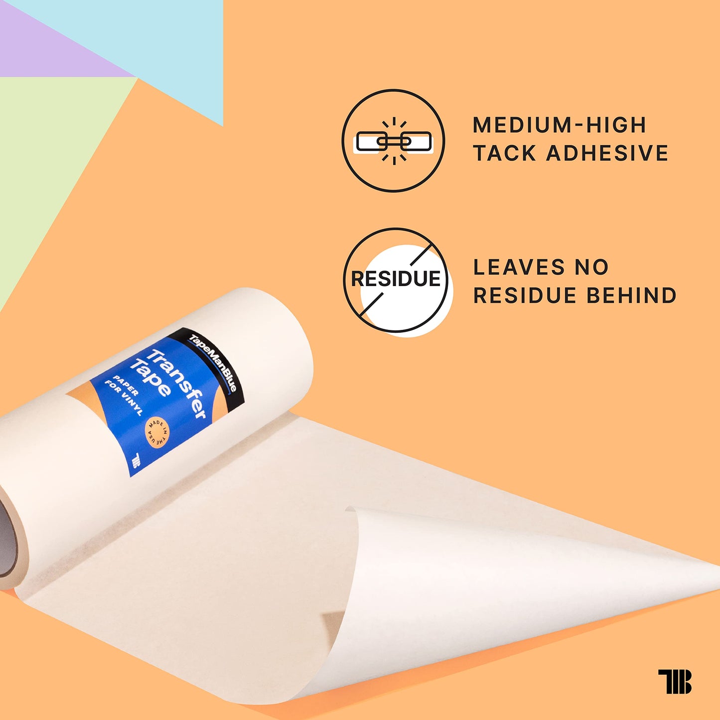 TapeManBlue 12" x 100' Roll of Paper Transfer Tape for Vinyl, Made in America, Premium-Grade Transfer Paper for Vinyl with Layflat Adhesive for Crafts, Decals, and Letters