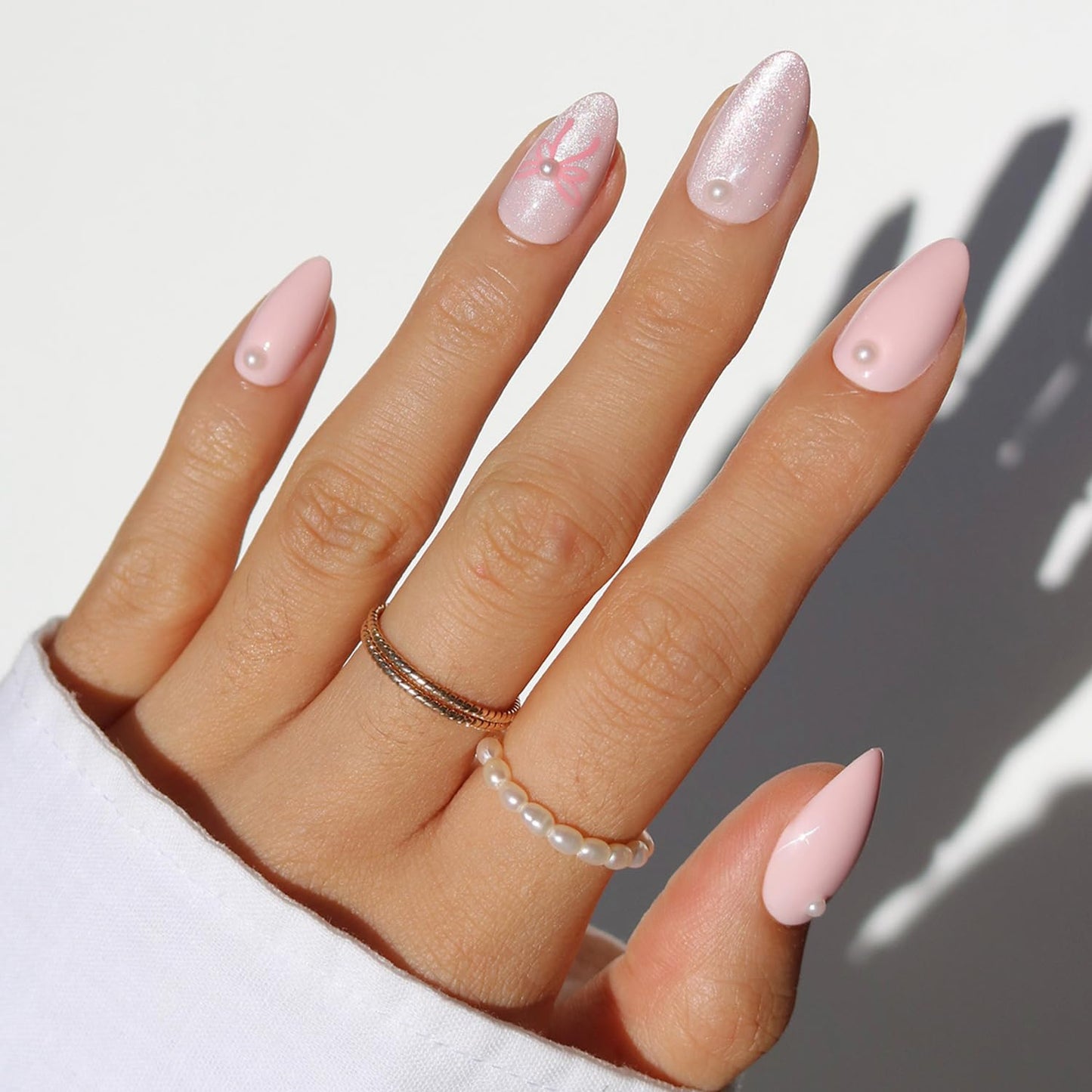 Glamnetic Press-On Nails Bundle - Pink Velvet | 3 Short Almond Fake Nails with Soft Pink Tones, 3D Accents & Velvet Finishes | Durable, Salon-Quality Nail Kits
