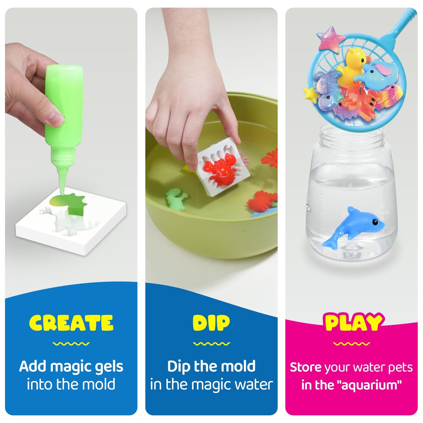Magic Water Elf Toy Craft Kits for Kids, DIY Your Own Aqua Fairy Water Pets & Squishy Maker Toys with 10 Magic Gels and 8 Molds, Art Supplies Arts and Crafts for Kids Boys and Girls Ages 4-8 6-8