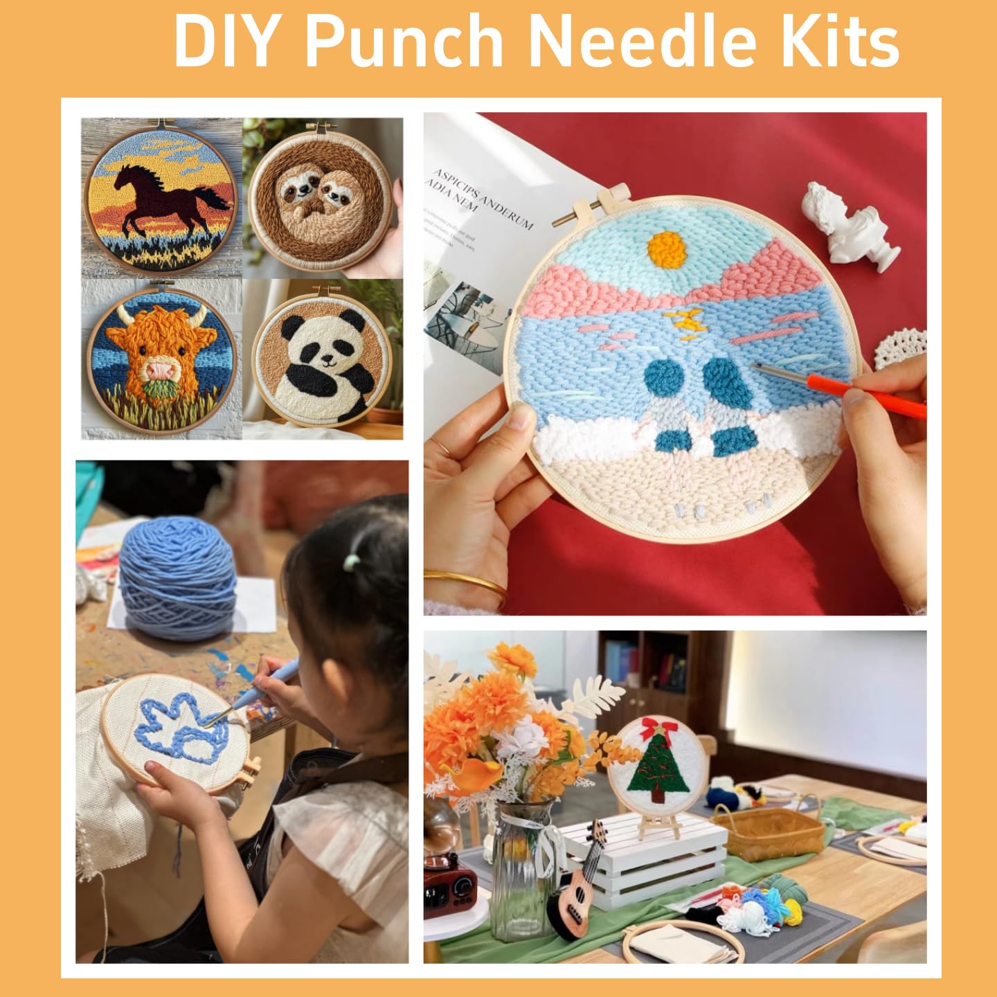 SHANXOO Punch Needle Kits A Brown Horse Easy for Beginners DIY Punch Needle Yarn Starter Embroidery Set for Craft Lovers with Printed Pattern and Hoop for Home Decor 20x20cm(3)