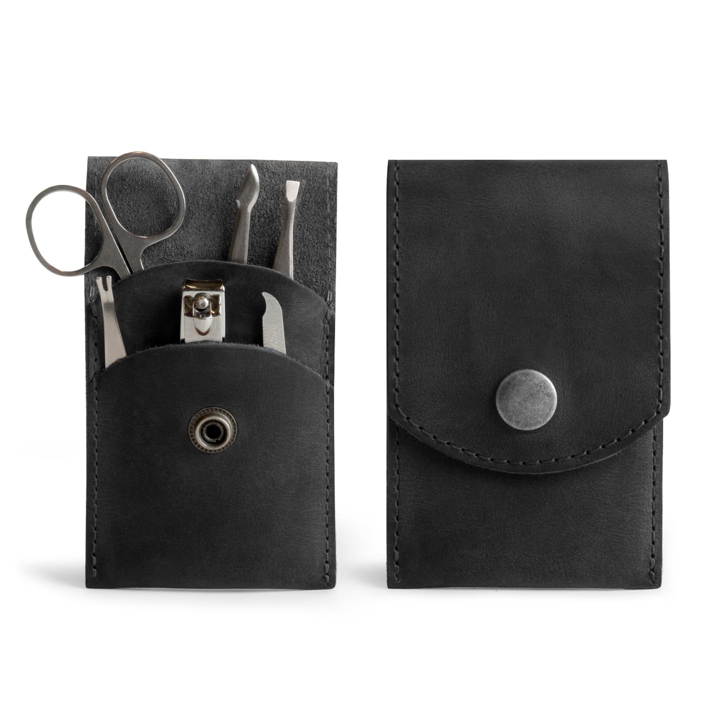 Hide & Drink, Double Nail Clipper Case, Beauty & Personal Care, Commuter and Nomad, Grooming Case, Home & Travel Essentials, Manicure Kit Storage, Full Grain Leather, Handmade (Charcoal Black)