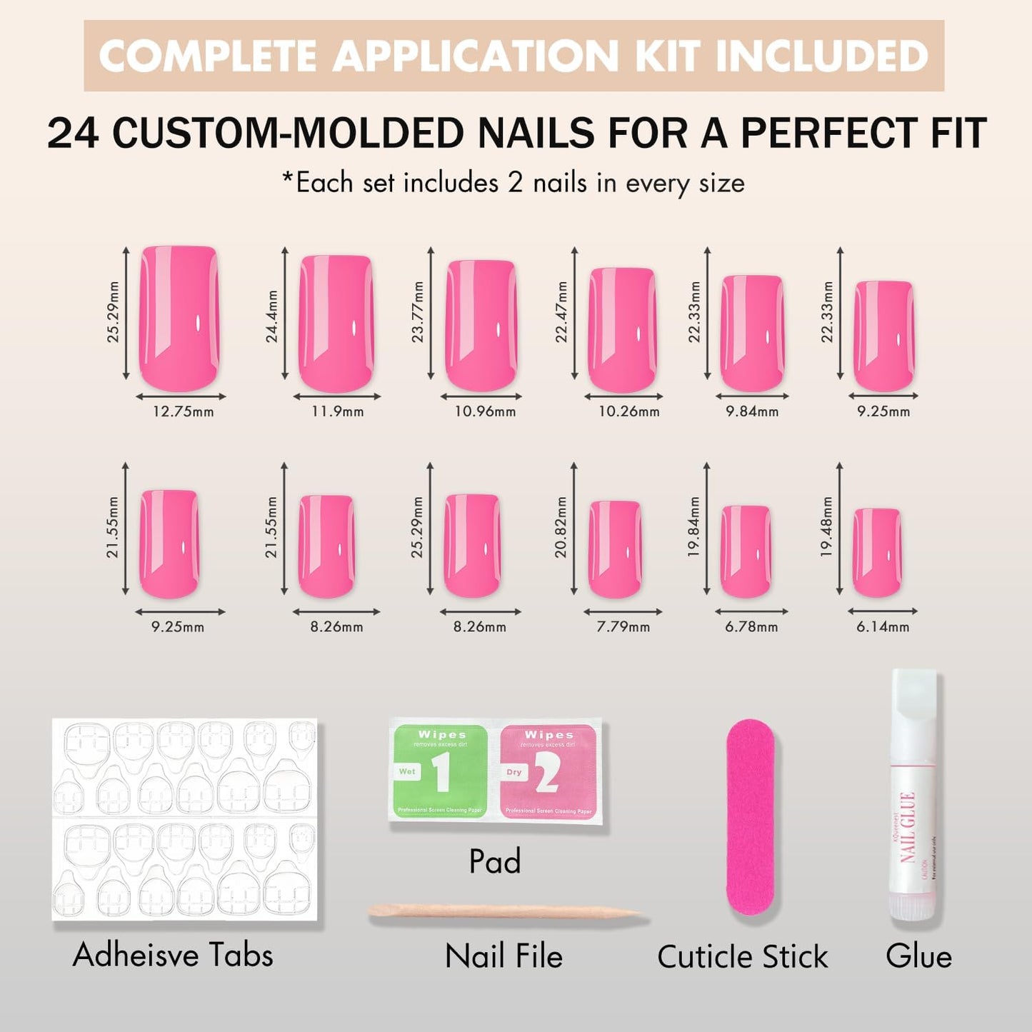 SXVME Press On Nails Long Square - Lilac Press on Nails with Glue for Women, Natural Simple Fake Nails Press ons Medium, Glossy Soft Gel Glue on Nails Coffin, Reusable Nail Stick Ons, 24 Pcs