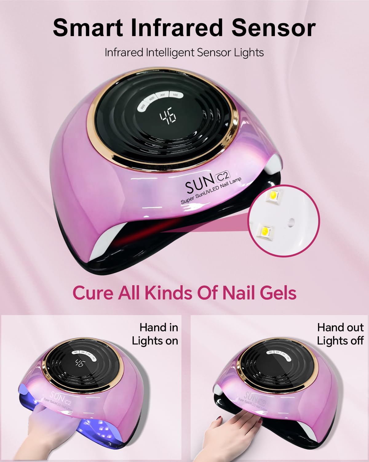 MIRAGE LAYON UV LED Nail Lamp, 288W Professional Nail Dryer for Gel Polish, 63 LED Beads Automatic Sensor Nail Curing Lamp with 4 Timer for Woman Girl Salon at Home