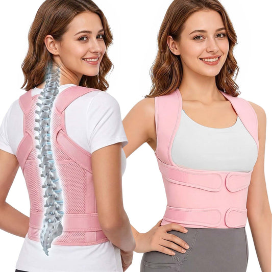 RUKHS SUPPLY Back Posture-Corrector for Men & Women - Back Brace & Adjustable Back Straightener for Shoulder, Upper Back Support & Pain Relief - Pink (Medium)