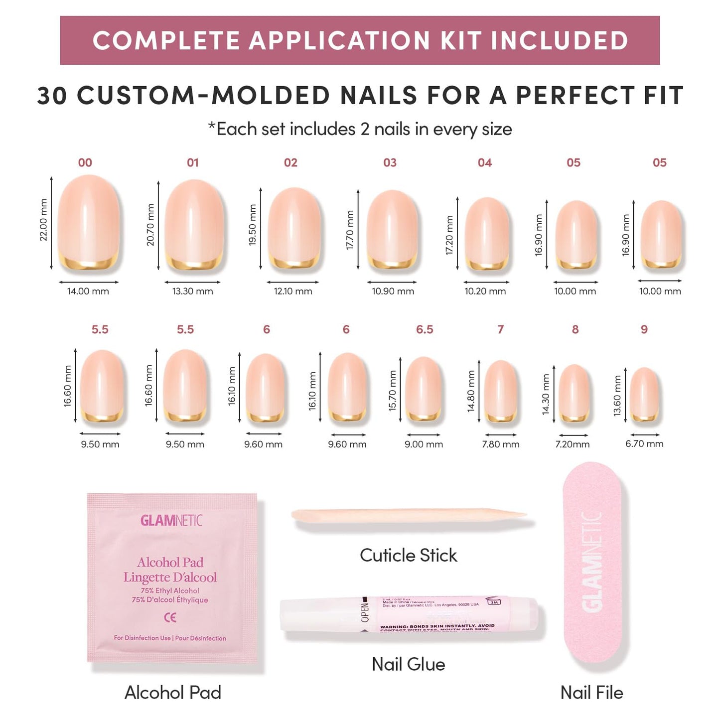 Glamnetic Press-On Nails Bundle - Sweater Weather, Fall Mauve & Goal Digger | Short Almond Fake Nails with White Glitter French Tips & 3D Designs | Muted Blush Mauve Short Oval False Nails | Glossy, S