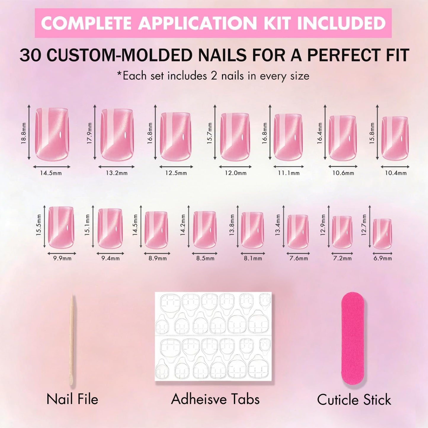 KQueenest Cat Eye Press On Nails Short - Midnight Blue Press On Nails Square, 30 Pcs 15 Sizes Sparkly Glitter Fake Nails Press ons, Thick Quality, Reusable Small Glue on Nail for Women Summer
