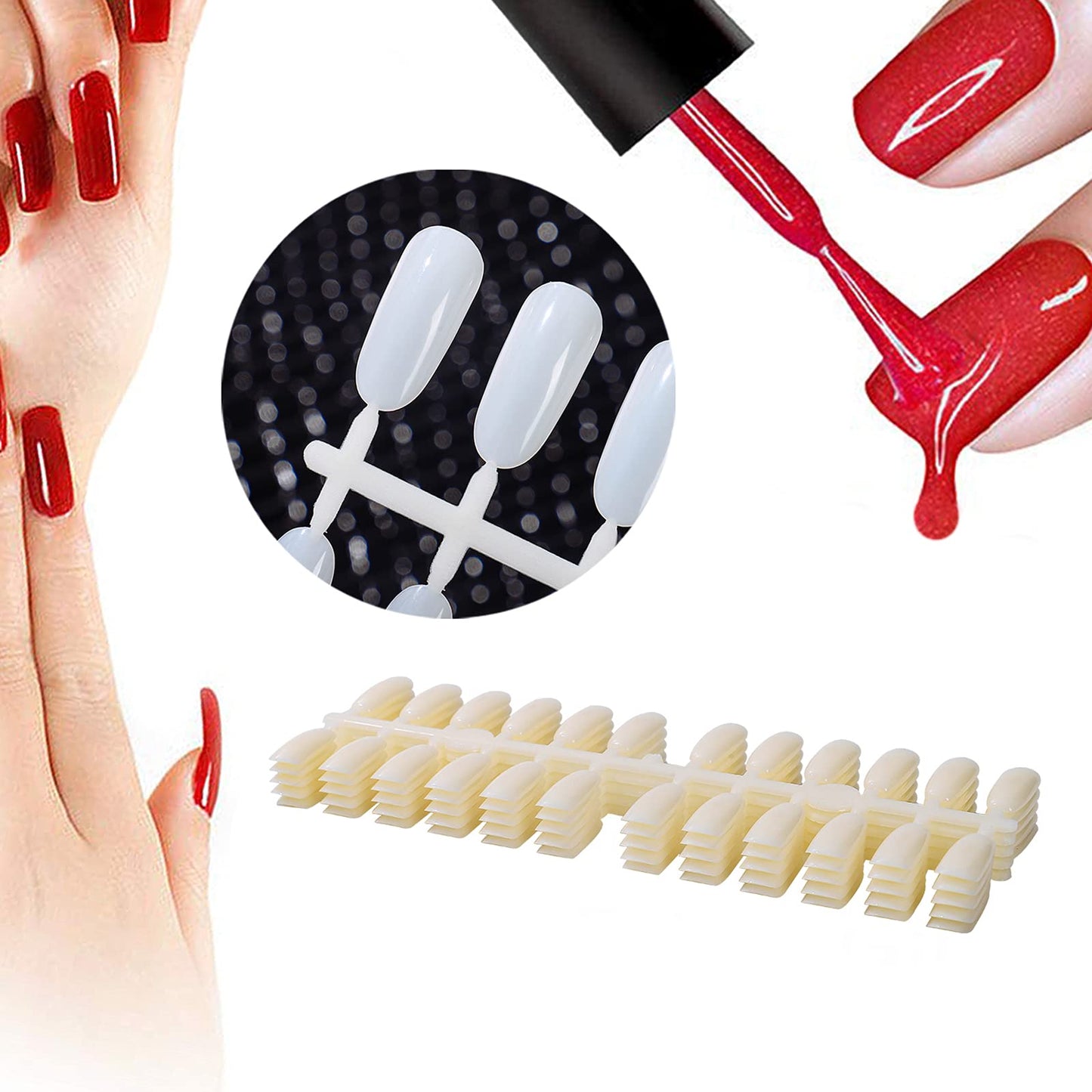 Acycion2A 308 nail display chart with 360 false nail tips (Gold)