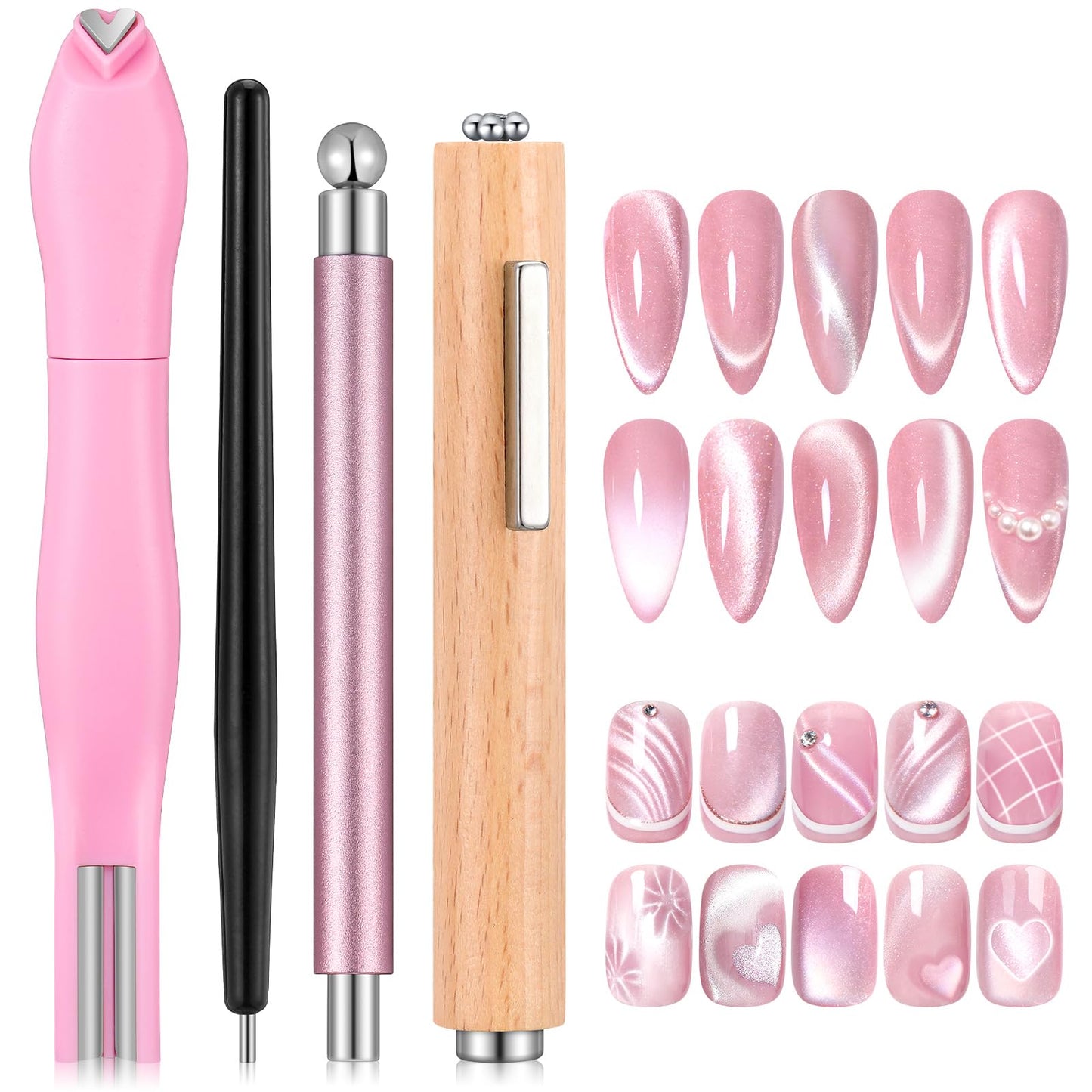 4 Pcs Cat Eye Magnet, Multi-Function Nail Magnet Pen Heart Magnet for Cat Eye Gel Polish, Cat Eye Nail Magnet Tool for Nail Art Design Home Salon Studio DIY
