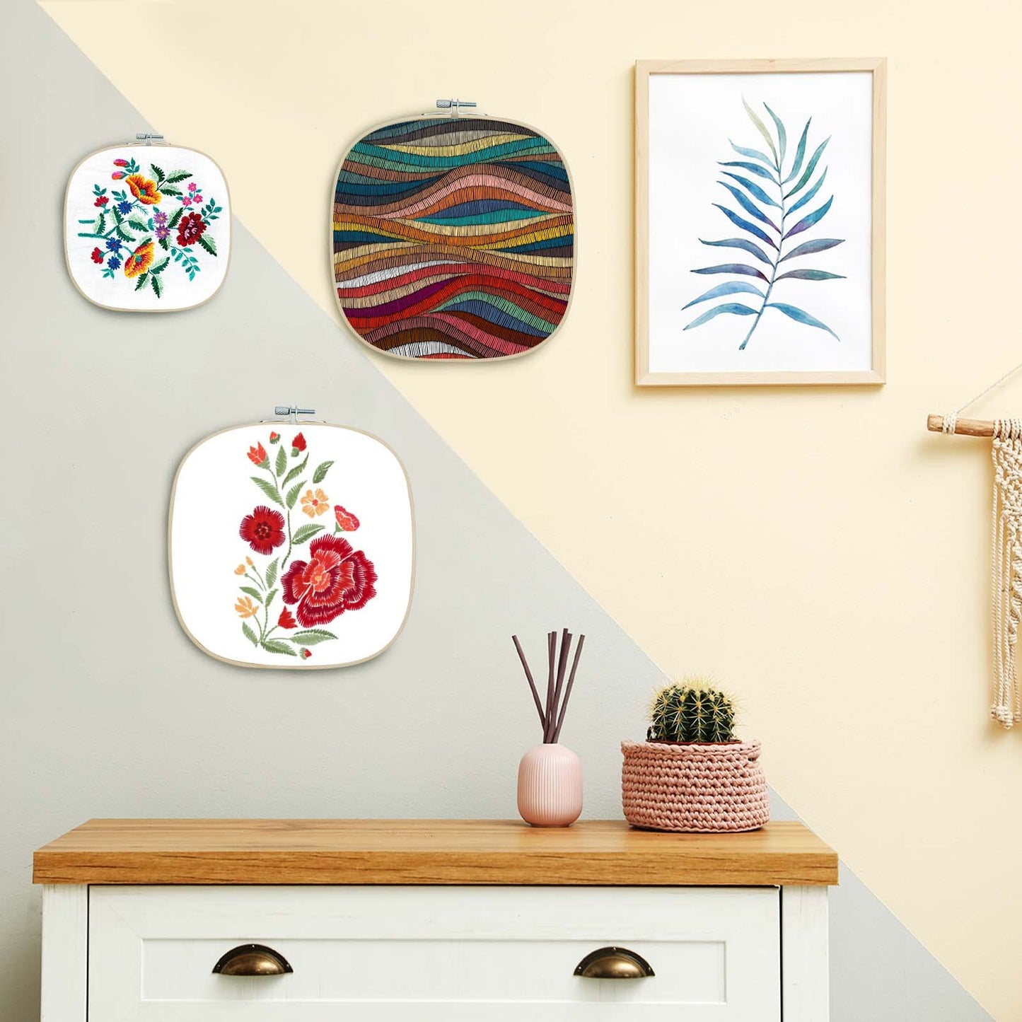 Caydo 3 Pieces 3 Sizes Square Embroidery Hoops Adjustable Circle Cross Stitch Hoop Embroidery Frames for Sewing, Needlework, DIY Embroidery Craft