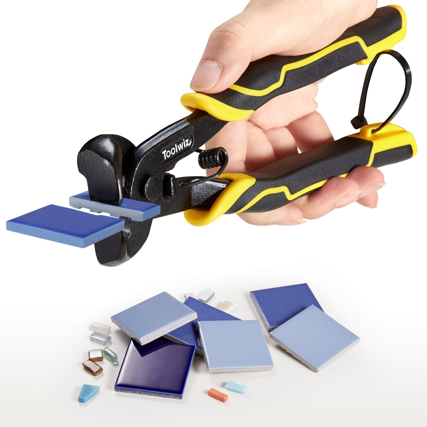 Toolwiz Glass Tile Nippers 2 pcs Heavy Duty Tungsten Carbide Wheeled Stained Glass Mosaic tiles and Hd Ceramic Tile Nipper Pliers Tools with Ergonomic Handles for Porcelain Mirror Stone DIY Projects