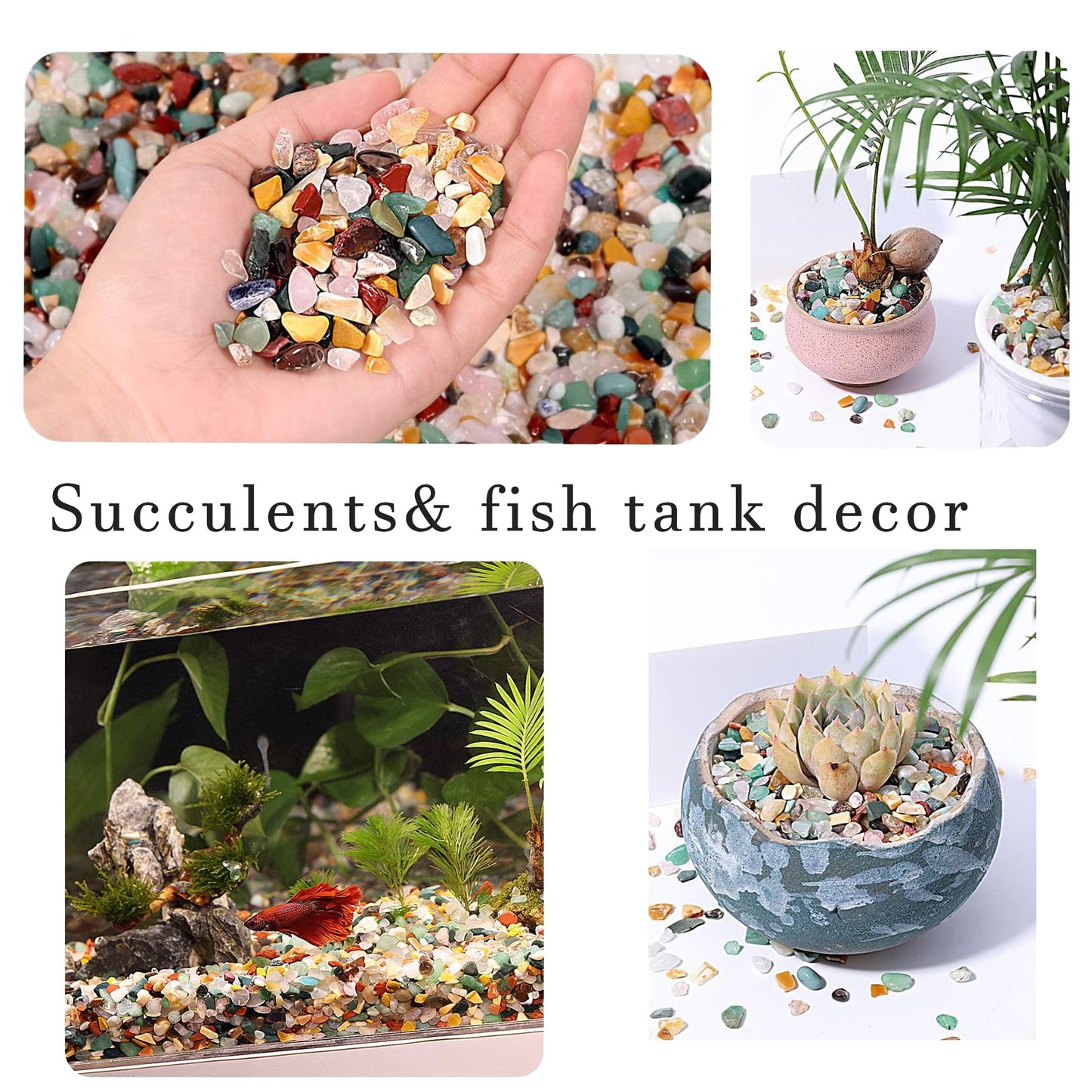 Mixed Crushed Crystal Chips Bulk 2lbs 2400+Pcs Assorted Tumbled Stone Chips Natural Polished Mixed Chakra Aquarium Gravel Rocks for Plants Terrarium Supplies Fish Tank Gravel Pebbles Vase Filler