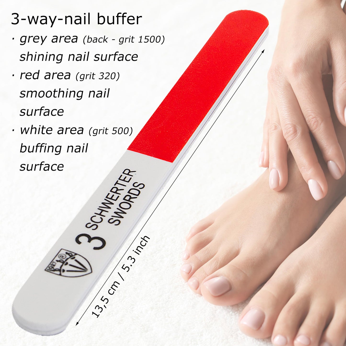 3 Swords Germany - Brand Quality Sapphire Metal Nail File Set (5 pcs.) with 3-Way Nail Buffer (1 pc.), Manicure Pedicure Finger & Toe Nail Care - Made in Solingen Germany (671)