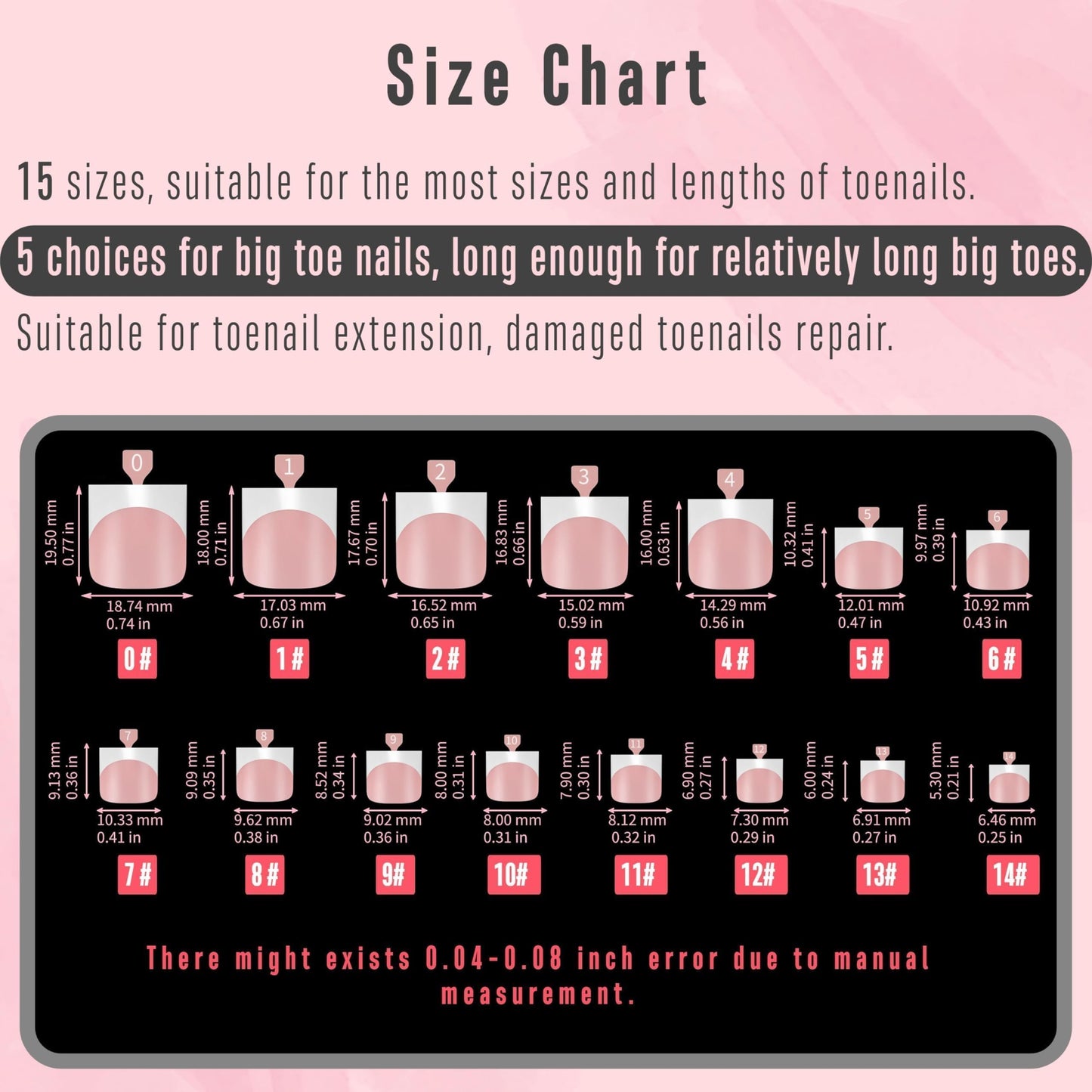 NOVO OVO French Tip Toe Nail Tips Press on, Sharp Square Pre-Designed Soft Gel False Toenail Extension, BABY PINK Pre-applied Tip Primer & Base Coat, Full Cover Acrylic for DIY x 15 Sizes 240 pcs