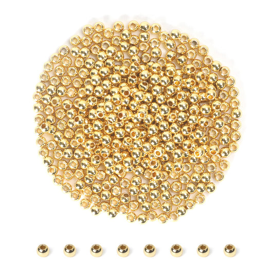600pcs 2mm 18K Gold Filled Spacer Beads for Bracelets, Necklace, Earring - Seamless Tiny Small Gold Round Spacer Beads for Jewelry Making DIY Bulk Supply
