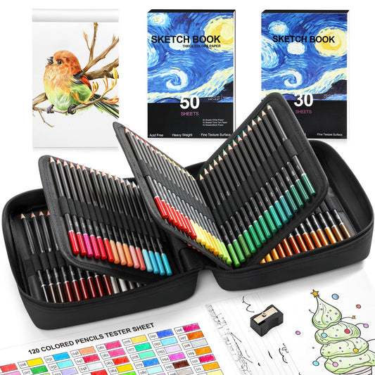 TMOL 120 Pack Colored Pencils for Adult Coloring Books, Soft Core Oil Based Color Pencils with Sketch Book, Color Book, Art Supplies with Zipper Case, Gifts for Kids, Artists, Professionals