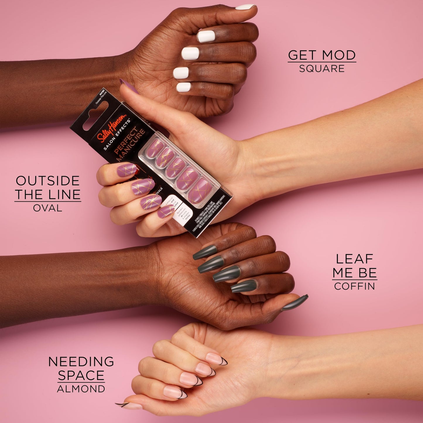 Sally Hansen Salon Effects® Perfect Manicure, What A Star!, Press On Nails, Square Shaped, Non-Damaging Adhesive Tabs, File, and Alcohol Pad Included (Pack of 2)