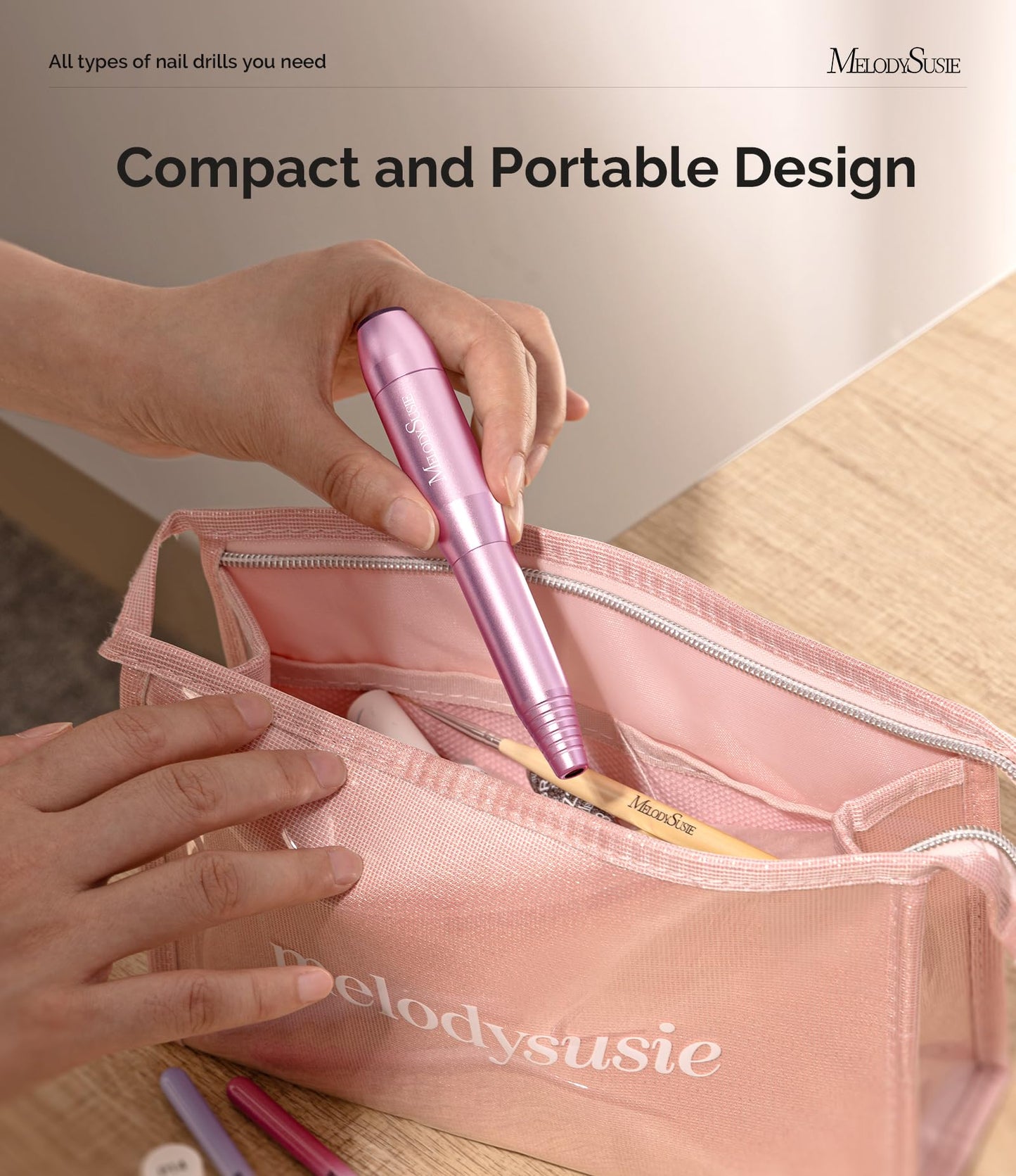 MelodySusie PC120B Portable Electric Nail Drill and 6pcs Nail Art Brushes Set